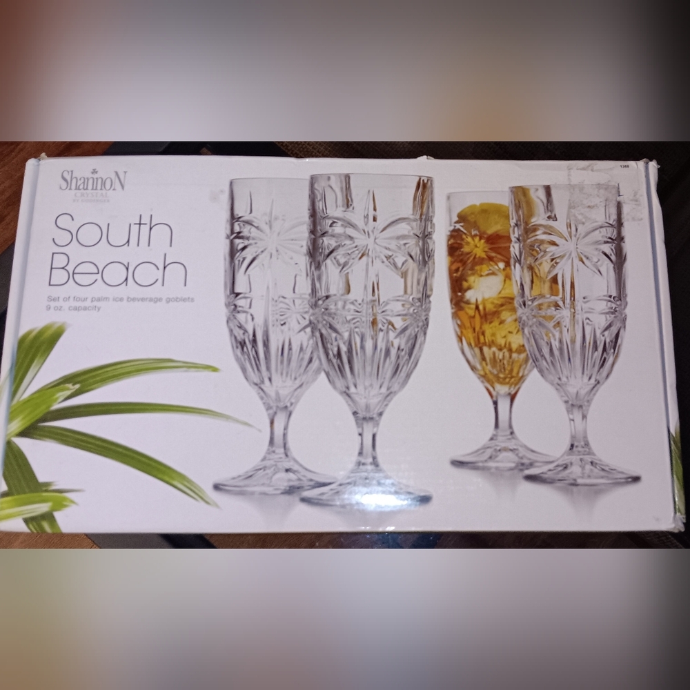 Shannon South Beach Clear Crystal Beverage Goblets - Set of 4